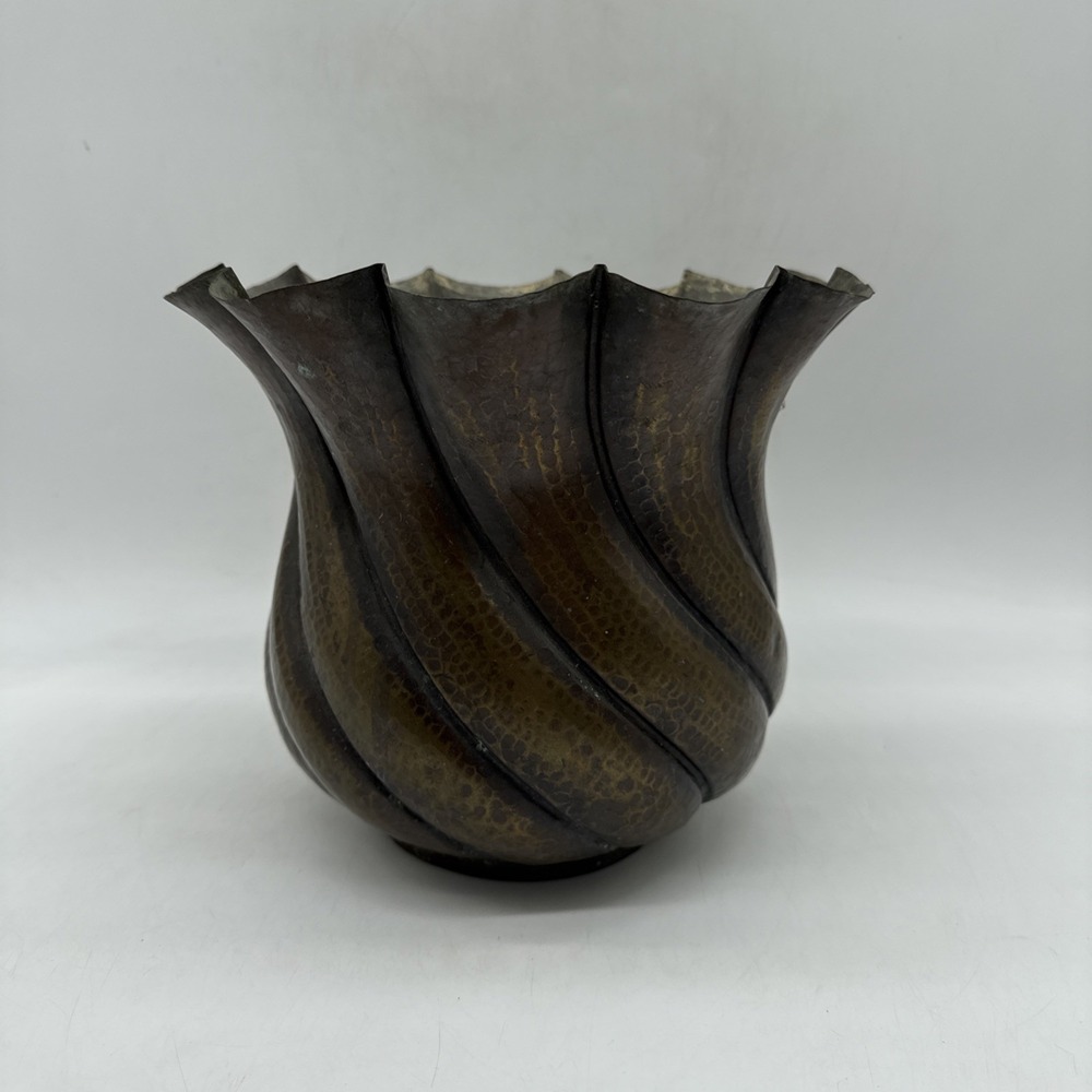 Vintage Italian Copper Planter Melon Ribbed ~8" x 8.5" - Made in Italy 54